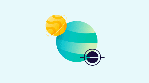 Illustration de planètes sur fond bleu pour le représenter le développement